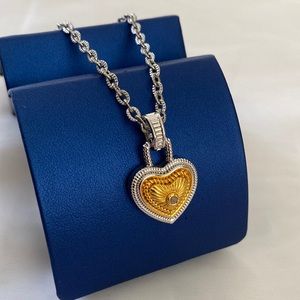 2 Tone Gold Plated Heart Pendant and Chain